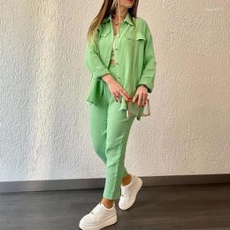Women's Two Piece Pants Oversized Double Layer Crepe Loose Lapel Long Sleeved Shirt Casual Set Spring Outfits Women 2024