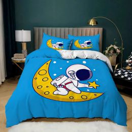 sets Astronaut Duvet Cover Set King Size Cartoon Astronaut Star Moon Pattern Bedding Set Microfiber Space Theme Full Twin Quilt Cover