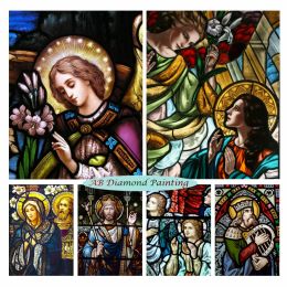 Stitch Mary's Coronation AB Diamond Painting Maria Angels St. Peter Cross Stitch Kits Embroidery Set Religious Stained Glass Home Decor