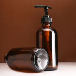 Dispensers Brown Glass Soap Dispenser 240ml 480ml Bathroom Delivery Bottle for Shampoo Shower Gel Hair Conditioner Simple Press Pump Bottle