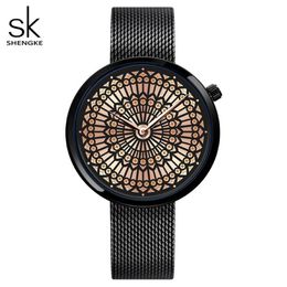 Shengke Luxury Brand Watch Women Fashion Dress Quartz Watch Ladies Full Steel Mesh Strap Waterproof Watches Relogio Feminino251C