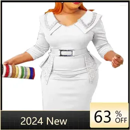 Ethnic Clothing Fashion Euramerican Slim Bead Casual Dresses For Women Chic African Ladies Noble Temperament Dress With Belt Elegant Office