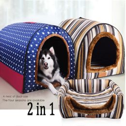 Cages Doubleuse Dog House Pet Sofa Cat Tent Puppy Bed Foldable Kennel Warm Cat nest Pet Travelling Sleeping mats Dog accessories
