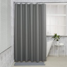 Curtains PEVA Solid Colour Shower Curtain Waterproof Bathtub Bathing Cover Bath Curtains for Bathroom with Silver Metal Hooks Quick Dry
