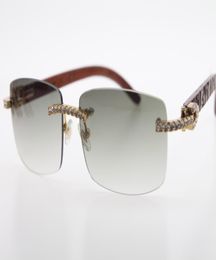 designer New 3524012 Carved Wood Sunglasses Men stone Unisex Wooen Rimless diamond Glasses Brown Lens outdoors drivi6227641