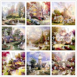 Stitch Full Diamond Painting Cross Stitch Scenery Forest With Clock Mechanism Mosaic 5D Diy Square Round 3d Embroidery Gift HM101