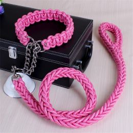 Leashes 17 colors Length Double Strand Rope Large Dog Leashes Metal P Chain Buckle National Color Pet Traction Rope Collar Set 1.2M A 21