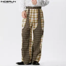 Men's Pants INCERUN 2024 American Style Trousers Plaid Patchwork Long Fashion Elegant Male All-match Streetwear Pantalons S-5XL