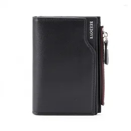 Wallets 2024 Men's Zipper Short Wallet Multifunctional Vertical Mini Snap Button Retro Coin Purse Men PU Leather Card Holder