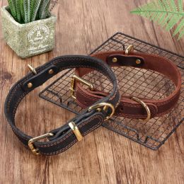 Collars Genuine Leather Dog Collar, Heavy Duty Dog Collar for Puppy, Medium Dog, Large Dog and Extra Large Dog Black And Brown