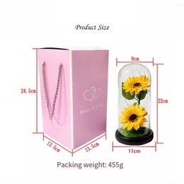 Decorative Flowers Sunflower Gifts For Women Artificial Sunflowers In Glass Dome With LED Strip Birthday Mother's Day Valentine's Gift