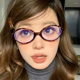 Sunglasses Retro Oval Small Frame Glasses For Women's Girls Anti Blue Light 2024 Fashion Y2K Style Brown Eyeglasses