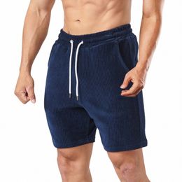 2024 New Men's Sports Shorts Gym Training Fitn Corduroy Casual Shorts Bermuda Fi Loose Running Workout Short Pants Male E7Ty#
