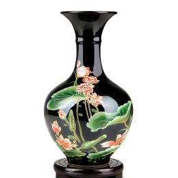 Films Ceramic Lotus Pattern Vase for Modern Home, Porcelain Flower Vases, Blue, Yellow, Black, Sitting Room Adornment, Home Decoration