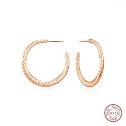 Stud Earrings Fine Jewellery Rose Gold Plating S925 Sterling Silver Screw Thread Cable Spiral Open Twist Rope Hoop For Women Party Gift