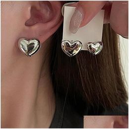 Stud Earrings Korean Trend Metal Heart For Women Punk Elegant Minimalist Smooth Love Eardrops Girl Party Jewelry Couple Gifts Drop Del Ot0F9