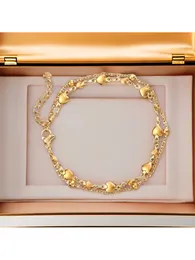 1 Stück Edelstahl mit 18-Karat-Beschichtung, leichter Luxus, modisches Temperament, coole und trendige Persönlichkeit, rundes Perlen-Love-Doppelschicht-Armband