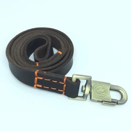 Leashes Thickening Leather Pet Dog Training Leads Rope 1 Inch Wide Handmade Brown Leather Dog Leash for Outdoor Adventure Hiking Camping