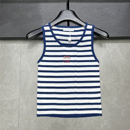 Embroidery Pattern Knitted T Shirts Striped Vest Dresses For Women Sleeveless Knits Tank Top Casual Dress Clothing