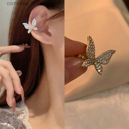 Ear Cuff Ear Cuff Korean fashion butterfly ear sleeves without perforations sparkling zirconia womens clip earrings wedding parties Jewellery ear clips Y240326