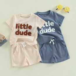 Clothing Sets Summer Fashion Letter Born Baby Boys Outfits Short Sleeve Tops Solid Color Drawstring Shorts 2PCS Kids Clothes