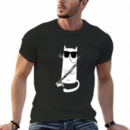 Bas klarnet tişört oynayan güneş gözlüğü takan komik kedi hızlı kurutma gömlek tişört adam erkekler için siyah tişörtler h4to#