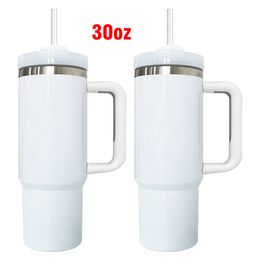 Blank sublimation glossy white H2.0 30oz quencher adventure tumbler with lid and straw double walled stainless steel travel mugs cups best value gifts 25PCS/CASE