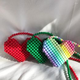 Drawstring Fashion Colorful Love Handwoven DIY Beaded Bags Cute Pearl Peach Heart Women's Crossbody Bag Mini Lipstick Wallet