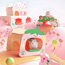 Cages Cotton Candy Series Wooden Hamster House Hamsters Tunnel Small Animal Cage Landscaping Supplies Rat Accesorios Small Pet Nest
