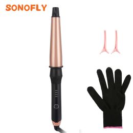 Irons SONOFLY Conical Curling Iron Electric Ceramic Hair Waver Curler with LED Pear Flower Fast Heating Salon Styling Tools JF149