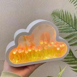 Mirrors DIY Mirror Handmade Cloud Tulip Mirror Small Night Light INS Girl Heart Living Room Desktop Decoration Birthday Holiday Gift