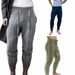 Мужские трикотажные брюки Брюки Slim Fi Мужские брюки длиной до щиколотки Сплошной цвет Карандаш на шнуровке Осень Зима Теплые шерстяные брюки X2Bv #