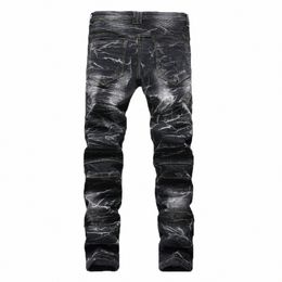 men's Vintage Jeans Hole Denim Fold W Work Frayed Trousers Basic Pants For Man Butt Casual Trouser 7532#