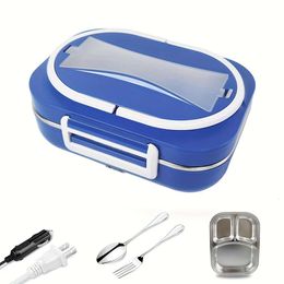 Portable Electric Lunch Box 1.0L Heated for Truck/car/office/home 12/24/110v - Includes Fork, Spoon, and Carrying Bag