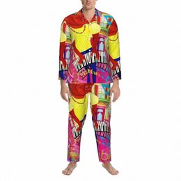 jazz Festivals Sleepwear Autumn JAZZ GUMBO Profor Vintage Oversize Pyjama Sets Men Lg-Sleeve Kawaii Daily Graphic Nightwear C2UU#