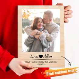 Frame Custom Wood Photo Frame Personalized Photo Printed Wood Slice Art Home Decor Mothers Day Anniversary Christmas Gift Engrave Text