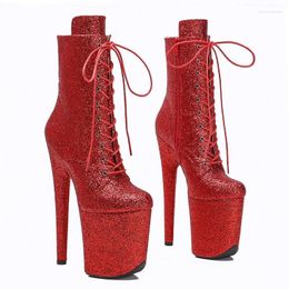 Dance Shoes LAIJIANJINXIA 20CM/8Inch Glitter Upper Women's Platform Party High Heels Modern Ankle Boots Pole 006