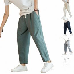 men Pants Men's Loose Straight Drawstring Ninth Pants with Elastic Waist Pockets Breathable Ankle Length Sweatpants for Wear x0ih#