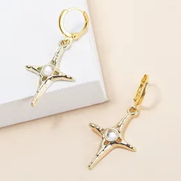 Dangle Earrings 1 Pair Gold Color Cross Zircon Alloy Women Birthday Party Friendship Drop Jewelry Gifts 3.7Cm