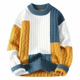 new Spring Winter Fi Patchwork Loose Sweater Men Streetwear High Quality Mens Casual Sweaters Warm Knitting Pullovers Men 22ih#