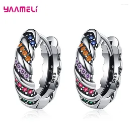 Hoop Earrings Fashion Colourful Crystal Earring Accessories Original 925 Sterling Silver For Women Girls Banquet Dancing Jewellery