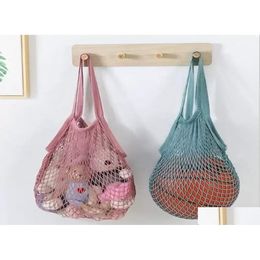 Storage Bags Shop Handbags Shopper Tote Mesh Net Woven Cotton String Reusable Fruit Handbag Home Drop Delivery Garden Housekeeping Org Otm52
