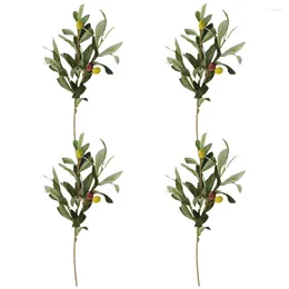 Decorative Flowers 4 Pcs Simulated Olive Branch With Fruit Encrypted Leaf Wedding Living Room Bedroom Dining Table 4pcs (3-pronged Branch)