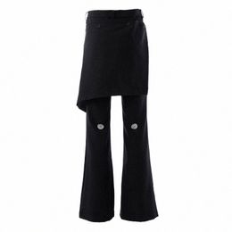 men Punk Butt Fake 2 Pieces Flare Pants 2024 Early Spring Korean Fi Simple Lazy Vintage Trousers Male Casual Loose Pant g1e4#