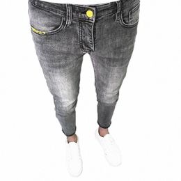 wholesale 2022 Korean Fi Men Grey Denim Slim Feet Spirit Guy Wing Tights Fitting Cowboy School Teenager Jeans o9wW#