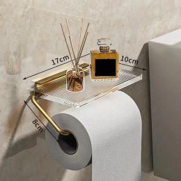 Holders Luxury Gold Toilet Paper Holder With Shelf No Punching Acrylic Roll Paper Holder Tissue Hanger Bathroom Accessories