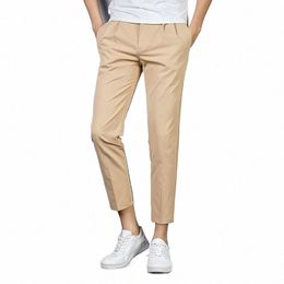 trousers for Men 2021 New Spring Men's Casual Straight Nine-point Pants Fi Slim Busin Pants Stretch Thin Trend k7so#