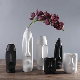 Films Nordic Minimalist Ceramic Abstract Vase Black and White Human Face Creative Display Room Decorative Figue Head Shape Vase