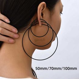 Hoop Huggie 50mm-100mm Extra Large Black Round Hoop Earrings Suitable for Womens Punk Exaggerated Large Smooth Round Hoops Gothic Jewelry Gifts 24326