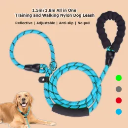 Leashes Adjustable Antislip Nopull Dog Leash With Collar, Reflective Nylon Traction Rope For Large Medium Small Dogs Training,Walking